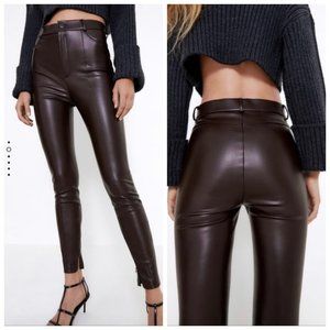 Zara Brown Faux Leather Skinny Pants
